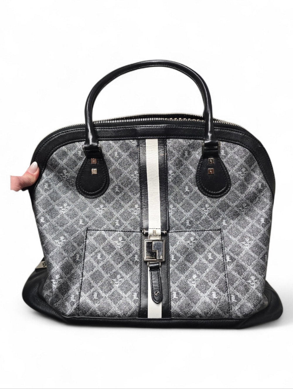 L.A.M.B. Gwen Stefani Kingston Montego bowler bag in silver, gray